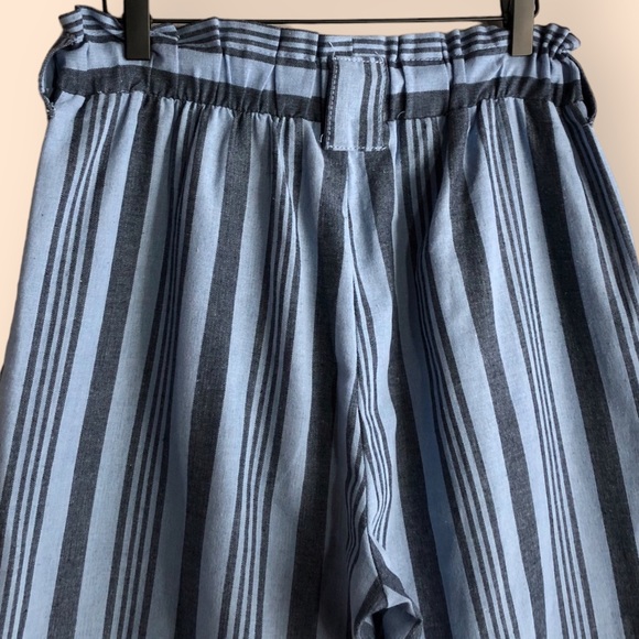 Ci Sono Linen Collection Blue Striped Paperbag Wide Leg Palazzo Casual Pants M - Picture 6 of 9